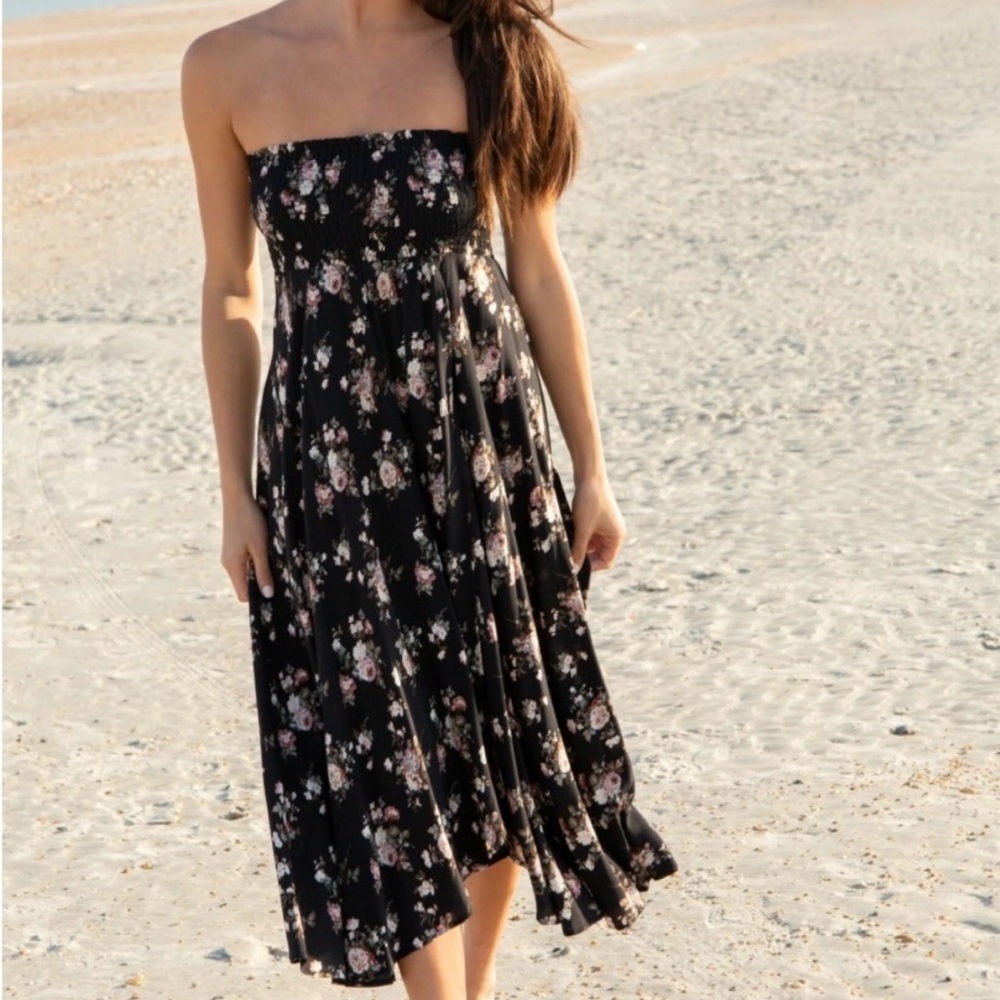 NWT Natural Life maxi skirt Favorite Convertible Skirt - “Black Multi Rose"